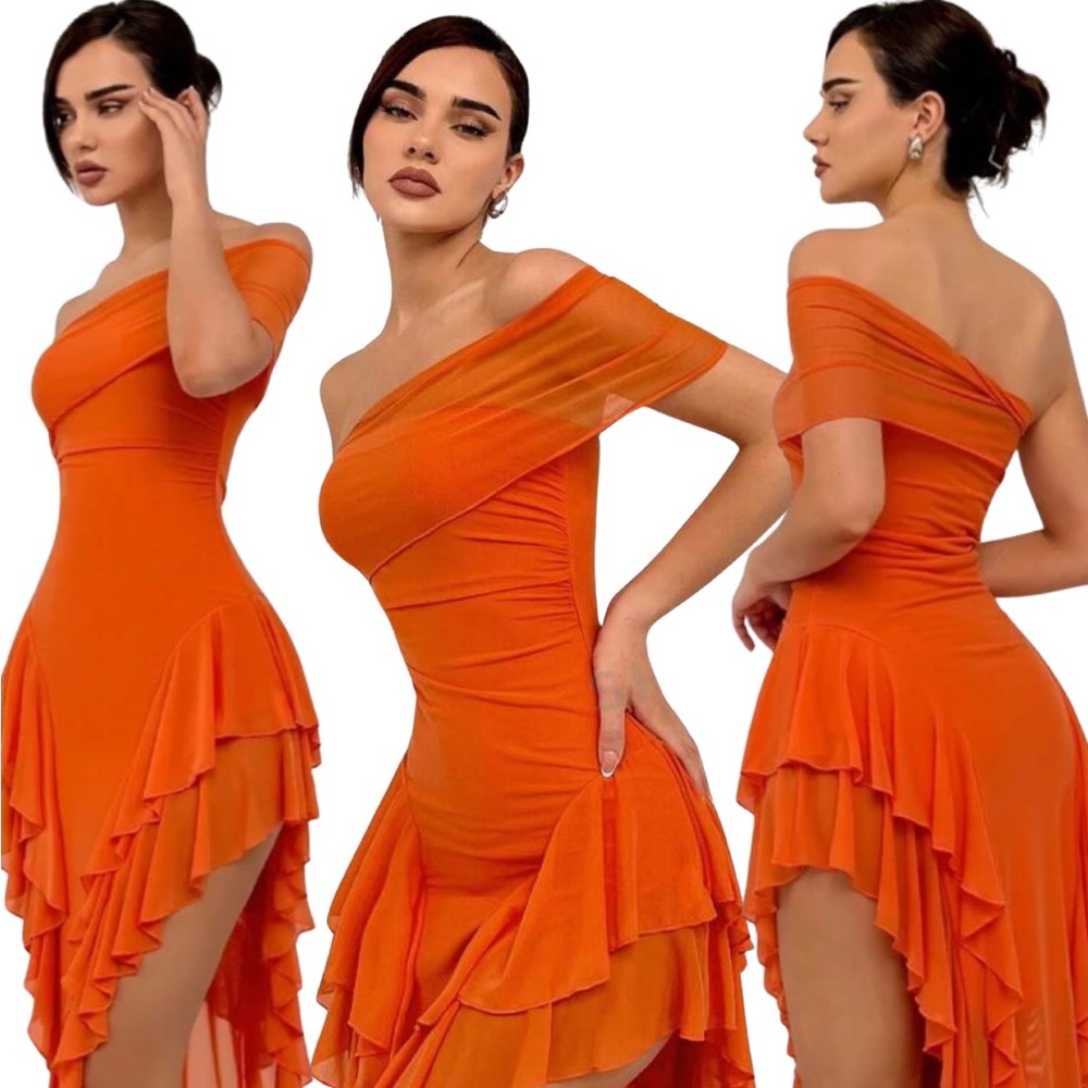 Orange high low dress